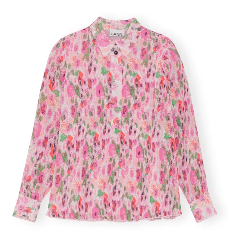 Ganni Kids Pink and Green Floral Blouse